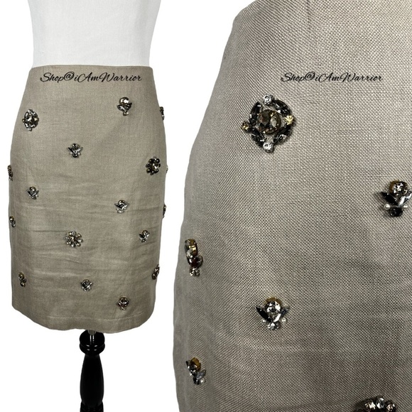 Ann Taylor flax linen jeweled cluster embellished mini skirt *shop@iamwarrior - Picture 5 of 13